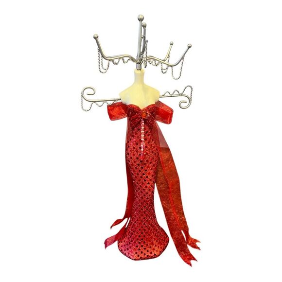 Red Evening Gown Dress Mannequin Jewelry Stand‎ Tree Holder Display 14" - Picture 1 of 6